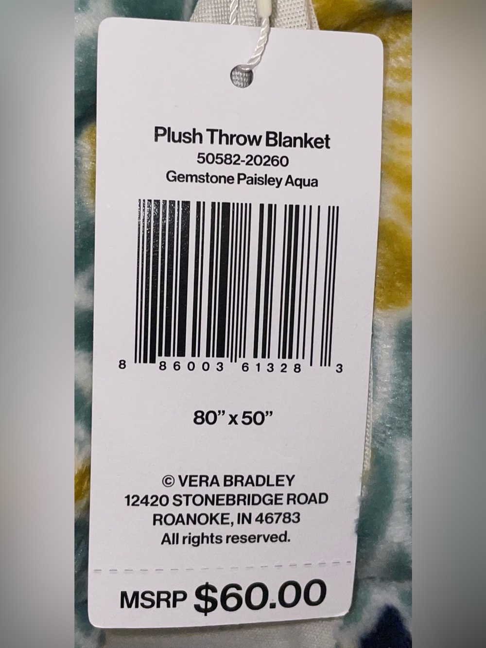 Vera Bradley NWT Gemstone Paisley Aqua Plush Throw Blanket Navy Blue 50x80 Soft - Picture 5 of 6